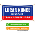 a banner for lucas kunce's missouri us senate campaign