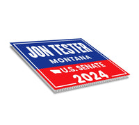 a red, white and blue sign that says jon tester montana