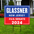 a blue and red sign in front of a house