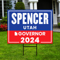 Spencer Cox For Utah Governor Yard Sign - Coroplast 2024 Governor Elections Race Red White & Blue Yard Sign with Metal H-Stake