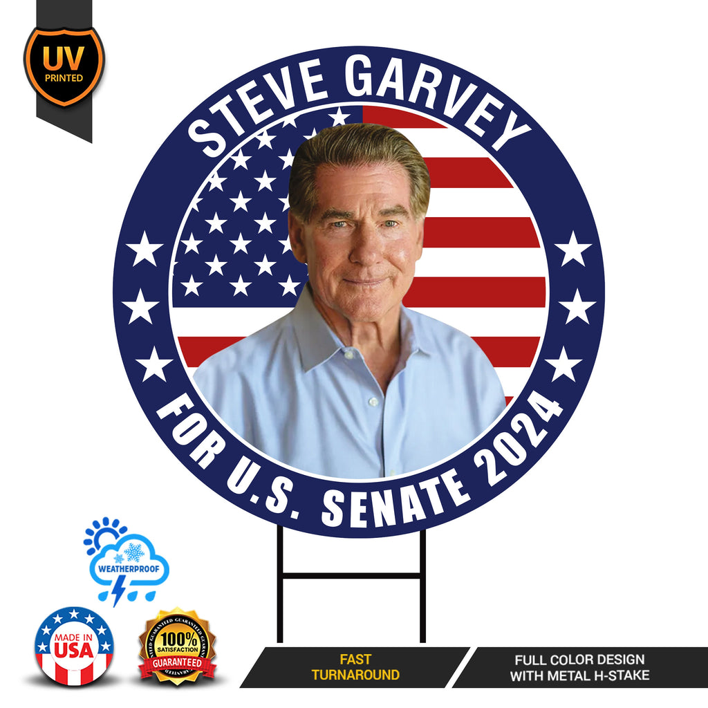 Steve Garvey US Senate Yard Sign - Coroplast US Senate Election California 2024 Race Red White & Blue Yard Sign with Metal H-Stake