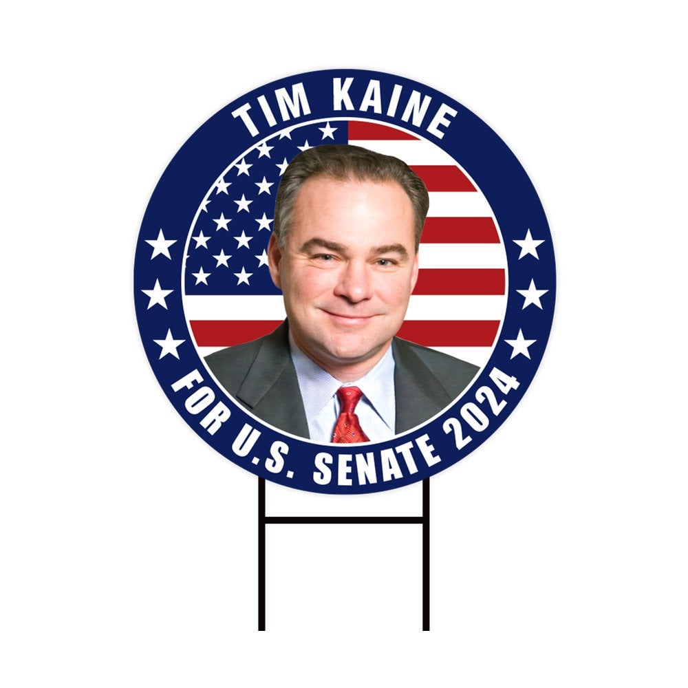 Tim Kaine US Senate Yard Sign - Coroplast US Senate Election Virginia 2024 Race Red White & Blue Yard Sign with Metal H-Stake