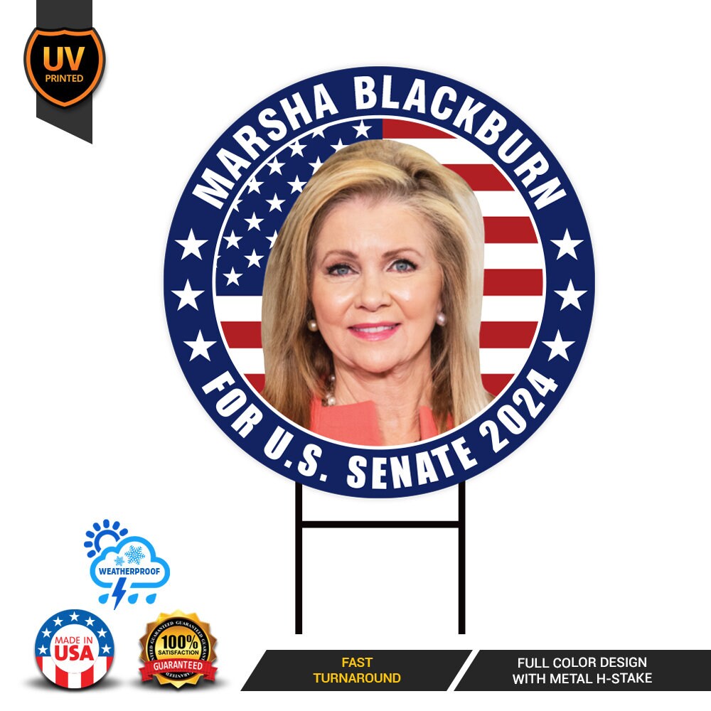 Marsha Blackburn US Senate Yard Sign - Coroplast US Senate Election Tennessee 2024 Race Red White & Blue Yard Sign with Metal H-Stake