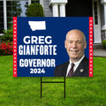 Greg Gianforte For Montana Governor Yard Sign - Coroplast 2024 Governor Elections Race Red White & Blue Yard Sign with Metal H-Stake