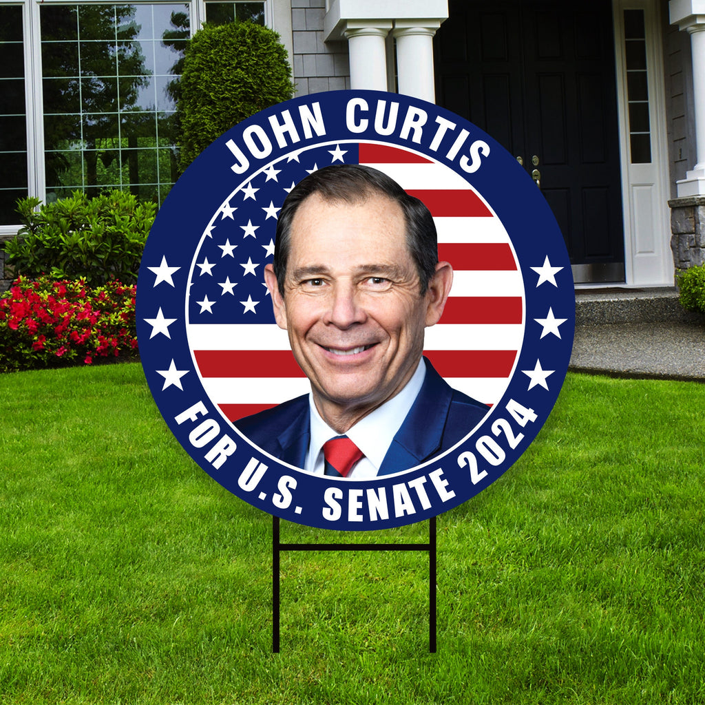 John Curtis US Senate Yard Sign - Coroplast US Senate Election Utah 2024 Race Red White & Blue Yard Sign with Metal H-Stake