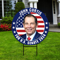 John Curtis US Senate Yard Sign - Coroplast US Senate Election Utah 2024 Race Red White & Blue Yard Sign with Metal H-Stake