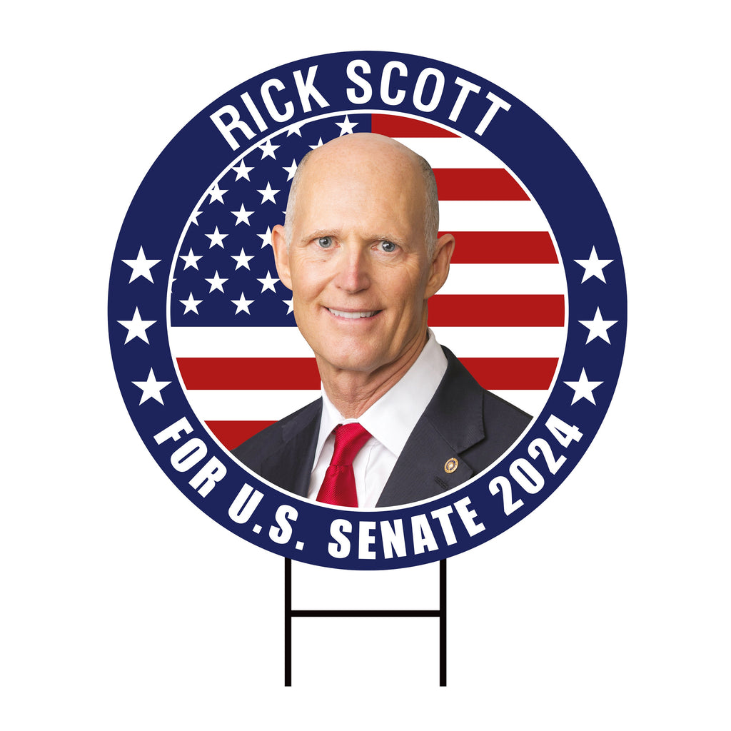 Rick Scott US Senate Yard Sign - Coroplast US Senate Election Florida 2024 Race Red White & Blue Yard Sign with Metal H-Stake