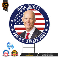 Rick Scott US Senate Yard Sign - Coroplast US Senate Election Florida 2024 Race Red White & Blue Yard Sign with Metal H-Stake