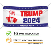 Fix America Again Trump 2024 Banner Sign, 13 Oz Heavy Duty Trump For President 2024 Take America Back Vinyl Banner with Metal Grommets