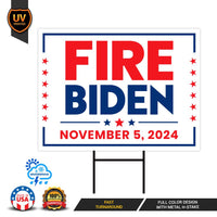 Fire Biden 2024 Yard Sign - Coroplast Anti Biden Sign, Election 2024, Fire Biden Lawn Sign with Metal H-Stake