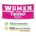Trump 2024 Banner Sign, 13 Oz Heavy Duty Waterproof Trump For President 2024, Women for Trump 2024 Pink Vinyl Banner with Metal Grommets