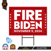 Fire Biden 2024 Yard Sign - Coroplast Anti Biden Sign, Election 2024, Fire Biden Lawn Sign with Metal H-Stake