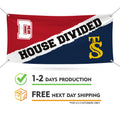 Custom House Divided Banner Sign, 13 Oz Hockey, Basketball, Baseball, Football, Any League, College, Team Rivalry Banner with Metal Grommets