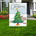 Christmas Yard Sign - Coroplast Christmas Tree Lawn Sign, Holiday, Winter, Xmas Tree, Merry Christmas Welcome Yard Sign with Metal H-Stake