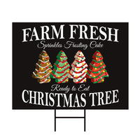 Farm Fresh Christmas Yard Sign - Christmas Tree Cake Lawn Sign, Holiday, Winter, Xmas Tree, Merry Christmas Yard Sign with Metal H-Stake