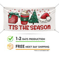 Tis The Season Christmas Banner Sign, 13 Oz Holiday, Winter, Xmas Tree Banner, Merry Christmas Welcome Vinyl Banner with Metal Grommets