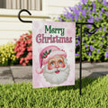 Pink Santa Retro Christmas Garden Flag - 12x18 Inch Double Sided, Christmas Flag, Holiday Flag, Winter Flag, Merry Christmas Welcome Flag