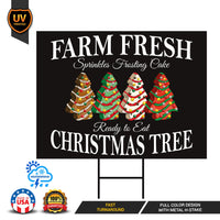 Farm Fresh Christmas Yard Sign - Christmas Tree Cake Lawn Sign, Holiday, Winter, Xmas Tree, Merry Christmas Yard Sign with Metal H-Stake