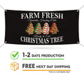 Farm Fresh Christmas Banner Sign, Christmas Tree Cake, Holiday, Winter, Xmas Tree, Merry Christmas Welcome Vinyl Banner with Metal Grommets