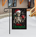 Coffee Lover Christmas Garden Flag - 12x18 Inch Double Sided, Xmas Skeleton Flag, Holiday Flag, Winter Flag, Merry Christmas Welcome Flag