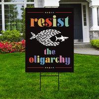 Resist the Oligarchy Yard Sign - Resist Hate Lawn Sign, Anti-Trump Sign, Statue of Liberty, Resist Fascism Yard Sign with Metal H-Stake