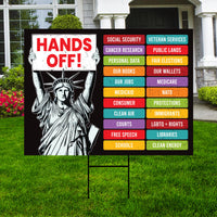 Hands Off Protest Yard Sign - Resist Hate Lawn Sign, Anti-Trump Sign, Resist Racism, Resist Fascism Yard Sign with Metal H-Stake