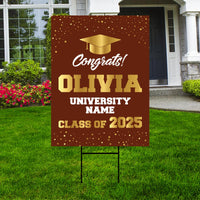 Personalized Graduation Yard Sign 2025 - Coroplast Grad Sign Class of 2025 Graduate Sign Custom Graduation 2025 Yard Sign with Metal H-Stake