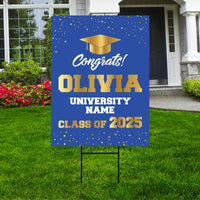 Personalized Graduation Yard Sign 2025 - Coroplast Grad Sign Class of 2025 Graduate Sign Custom Graduation 2025 Yard Sign with Metal H-Stake