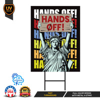 Hands Off Our Democracy Yard Sign - Resist Hate Lawn Sign, Anti-Trump Sign, Statue of Liberty, Resist Fascism Yard Sign with Metal H-Stake