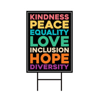 Kindness Equality Hope Yard Sign - Resist Hate Lawn Sign, Anti-Trump Sign, Resist Racism, Resist Fascism Yard Sign with Metal H-Stake
