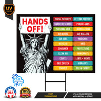 Hands Off Protest Yard Sign - Resist Hate Lawn Sign, Anti-Trump Sign, Resist Racism, Resist Fascism Yard Sign with Metal H-Stake