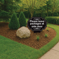 Please Leave Packages at Side Door Yard Sign 10” x 14” - Rust-free Aluminum. Package Delivery Outdoor Sign, Yard Sign with Integrated Stake