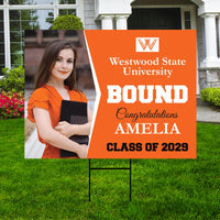 Personalized College Bound Yard Sign, College Logo Sign, Class of 2025 Custom Graduate College University Bound Yard Sign with Metal H-Stake