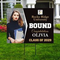 Personalized College Bound Yard Sign, College Logo Sign, Class of 2025 Custom Graduate College University Bound Yard Sign with Metal H-Stake