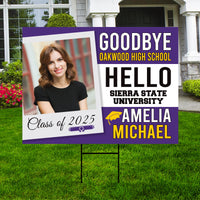 Personalized College Bound Yard Sign, College Logo Sign, Class of 2025 Custom Goodbye High School Hello College Yard Sign with Metal H-Stake