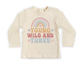Young Wild & Three Onesie, Baby Bodysuit, Baby Shirt, Toddler Sweatshirt - Girls Retro Rainbow Birthday Outfit, Cute 3rd Birthday Gift