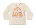 Young Wild & Three Onesie, Baby Bodysuit, Baby Shirt, Toddler Sweatshirt - Girls Retro Rainbow Birthday Outfit, Cute 3rd Birthday Gift
