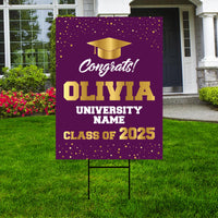 Personalized Graduation Yard Sign 2025 - Coroplast Grad Sign Class of 2025 Graduate Sign Custom Graduation 2025 Yard Sign with Metal H-Stake