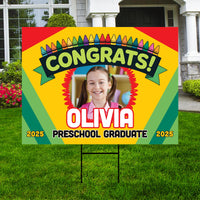 Personalized Kid Elementary Graduation 2025 Yard Sign with Photo, Preschool Sign, Class of 2025, Custom Grad Lawn Signage with Metal H-Stake