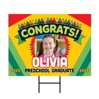 Personalized Kid Elementary Graduation 2025 Yard Sign with Photo, Preschool Sign, Class of 2025, Custom Grad Lawn Signage with Metal H-Stake