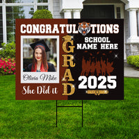 Personalized Graduation Yard Sign 2025 with Photo, Custom College Logo Sign, Class of 2025, Custom Graduation Yard Sign with Metal H-Stake