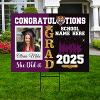 Personalized Graduation Yard Sign 2025 with Photo, Custom College Logo Sign, Class of 2025, Custom Graduation Yard Sign with Metal H-Stake