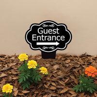 Guest Entrance Yard Sign 10” x 14” - Rust-free Aluminum Directional Guest Entrance Sign for Lawn, Guest Entrance Sign with Integrated Stake