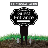 Guest Entrance Yard Sign 10” x 14” - Rust-free Aluminum Directional Guest Entrance Sign for Lawn, Guest Entrance Sign with Integrated Stake