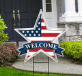 Star 4th of July Yard Sign, Welcome Patriotic US Flag Star Lawn Sign, Memorial Day Decorations Outdoor Garden Yard Sign with Metal H-Stake