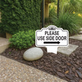 Please Use Side Door Yard Sign 10” x 14” - Rust-free Aluminum. Please Use Front Door Sign for Lawn, Yard Sign with Integrated Stake