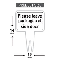 Please Leave Packages at Side Door Yard Sign 10” x 14” - Rust-free Aluminum. Package Delivery Outdoor Sign, Yard Sign with Integrated Stake