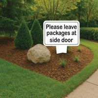 Please Leave Packages at Side Door Yard Sign 10” x 14” - Rust-free Aluminum. Package Delivery Outdoor Sign, Yard Sign with Integrated Stake