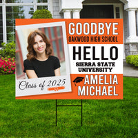 Personalized College Bound Yard Sign, College Logo Sign, Class of 2025 Custom Goodbye High School Hello College Yard Sign with Metal H-Stake
