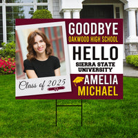 Personalized College Bound Yard Sign, College Logo Sign, Class of 2025 Custom Goodbye High School Hello College Yard Sign with Metal H-Stake